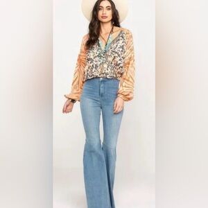 Free People Blouse Top oversized XS wrap style long sleeves crossover